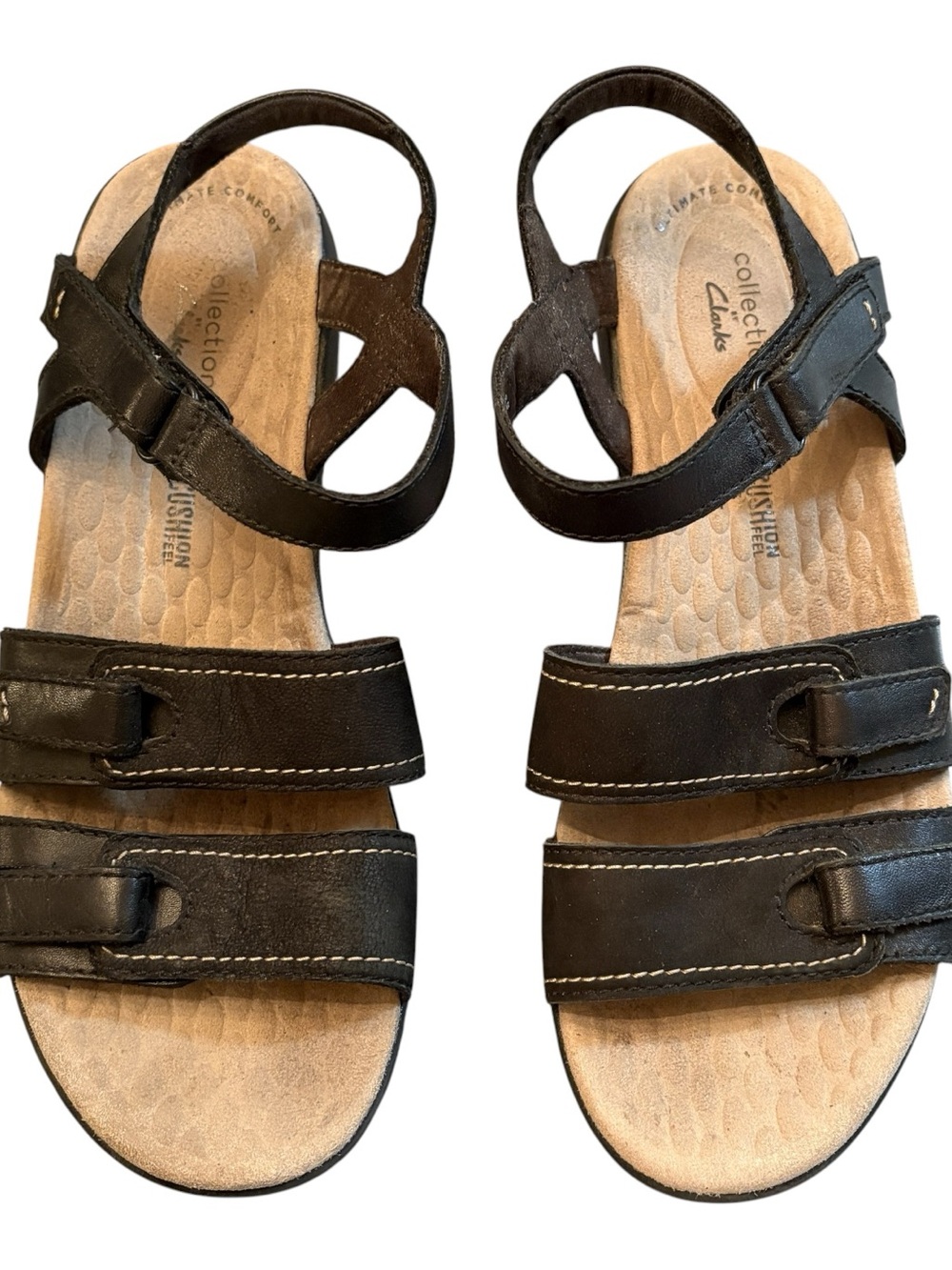 Clarks Black Leather Triple-Strap Comfort Sandals with Back Strap 8M     0022